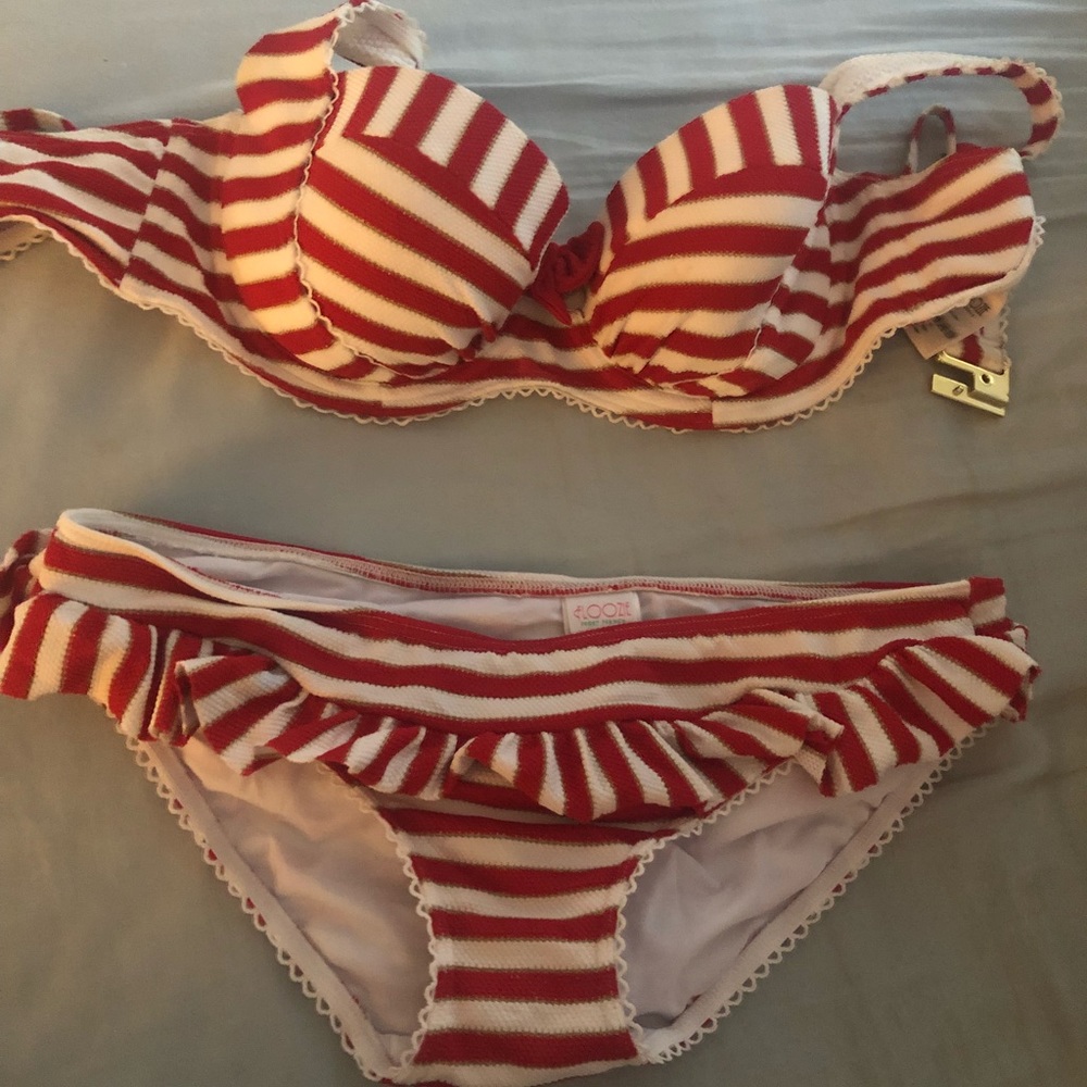 Cute red and white striped bikini set